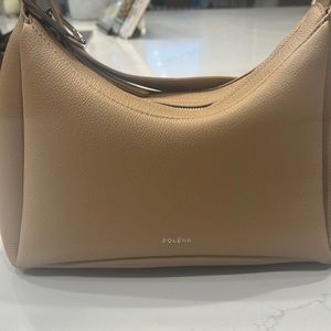 Polene crossbody bag in textured beige leather